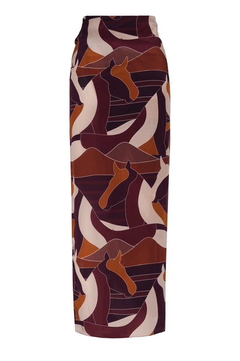 Mapara Crepe Chine Skirt / Purple Horses